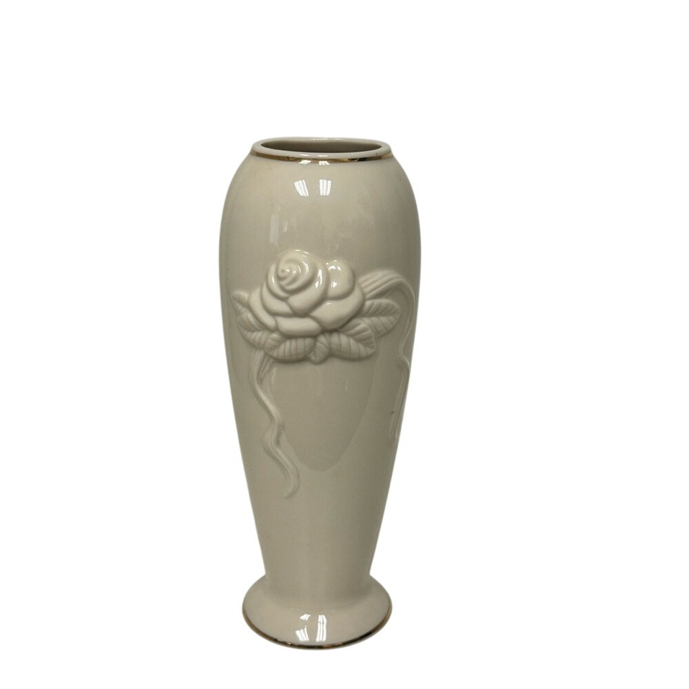 Lenox Ivory China Rose Bud Vase Gold Trim Embossed Floral Decor Handcrafted
